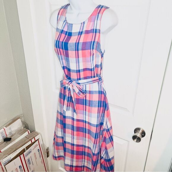 Joules Pink Blue Plaid Fiona Midi Dress Cotton Sleeveless Tie Waist 6 - Picture 5 of 11